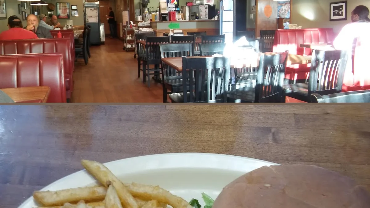Comfort food restaurant interior with a quiet feel.