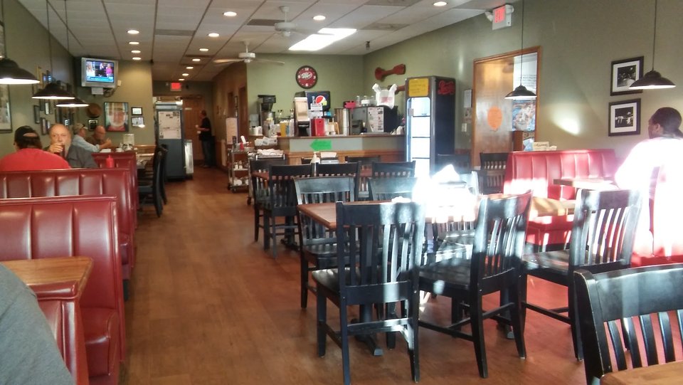 Comfort food restaurant interior with a quiet feel.